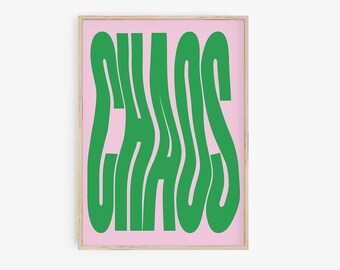 Pink Green Chaos Poster Print, Digital Print, Y2K Decor, Wavy Print, Trendy Wall Art, Typography Print, Teens Room Print, Girls Dorm Room