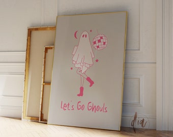 Trendy Halloween Print, Disco Cowgirl Ghost Wall Art, Let's Go Ghouls Printable Poster, Pink Preppy Halloween Decor, Girly Downloadable Art