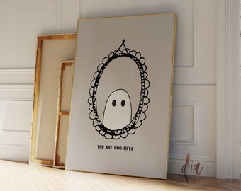 Cute Ghost Print, Trendy Halloween Wall Art, You are Bootiful Positive Affirmation Printable Poster, Downloadable Art Modern Halloween Decor