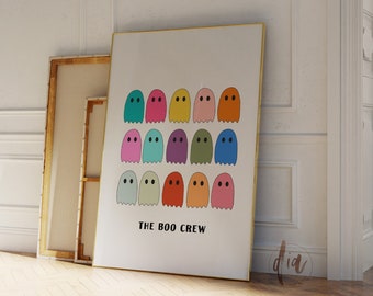 Trendy Halloween Wall Art, Colorful Preppy Ghost Printable Art, The Boo Crew Poster Print,  Halloween Downloadable Art, Maximalist Decor
