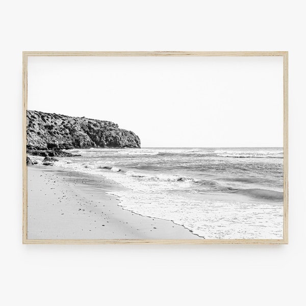 Beach Wall Art Print, Black and White Coastal Decor, Horizontal Print, California Style Beach Print, Digital Prints, Printable Wall Art