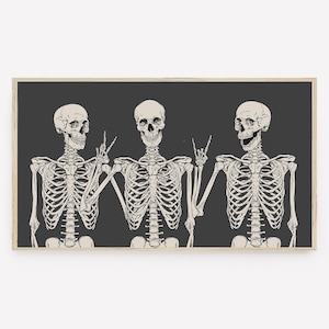 Halloween Samsung Frame TV Art, Funny Skeletons, Fall Art, Modern Halloween, Digital Download, Instant Download, LG tv Art, Black Beige Art