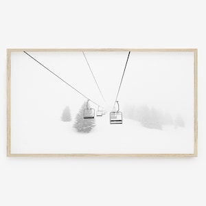 Samsung Frame TV Art, Modern Nordic Art, Scandi Decor, Ski Lift, Winter Ski Slope, LG TV, Cabin Decor, Farmhouse Art, Digital Christmas Art