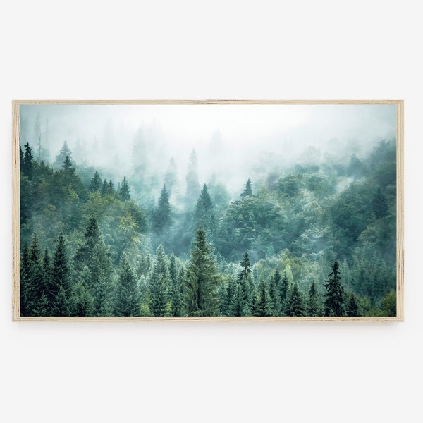 Frame TV Art, Blue Green Forest, Pine Trees, Samsung Digital TV Art, Evergreens, Digital Download, Landscape Nature Art, Nordic Scandinavian