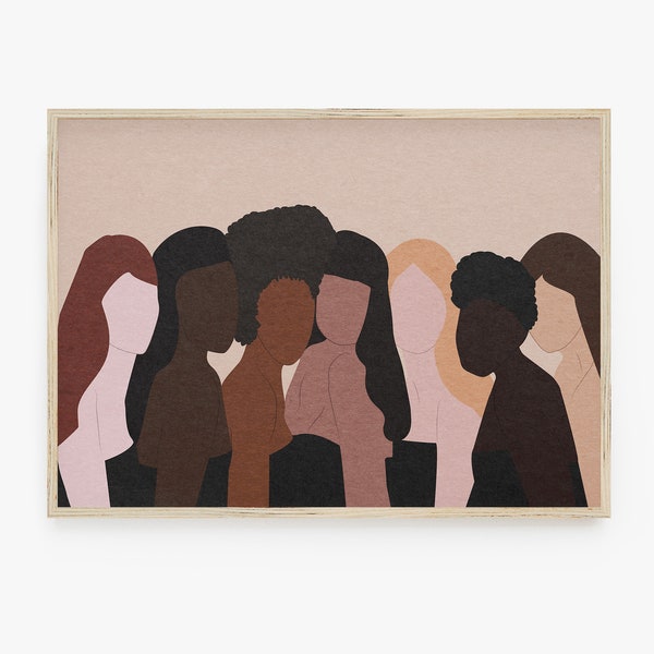 Diverse Women Print Feminist Art Print Black Women Wall Art Diversity Printable Art Female Empowerment Mid Century Modern Multi Racial Art