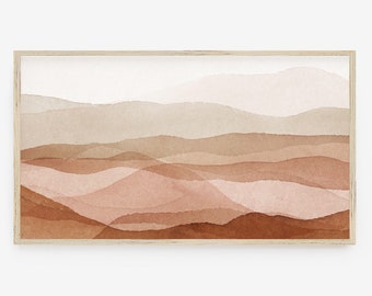 Frame Art TV, paisagem abstrata, aquarela moderna, tons de terra laranja queimado de terracota, arte contemporânea, arte digital, Samsung Frame TV