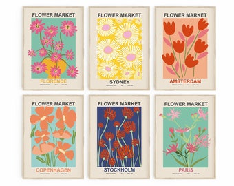 Flower Market Print Set of 6, Gallery Wall Set, Flower Poster Set Flower Market Poster Digital Prints Flower Market Print Botanical Wall Art