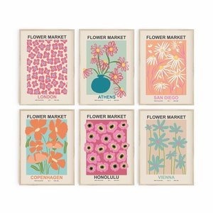 Flower Market Poster Set Gallery Wall Set de 6 impresiones digitales Retro imprimible Flower Market Poster Modern Girls Room Decor Dormitorio Decoración