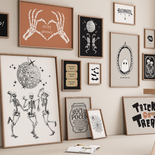 Halloween Gallery Set of 15 Prints, Printable Halloween Wall Art, Ghost Art, Spooky Fall Poster for Halloween Wall Decor, Digital Download