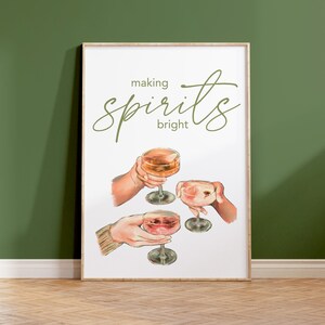 Impresión de carrito de bar de Navidad, letrero imprimible de Cheers, póster de cóctel navideño, impresión de Cheers navideños, arte de pared de moda, impresión brillante de espíritus