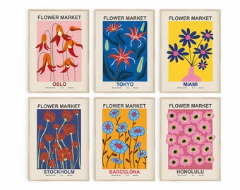 Conjunto de 6 impresiones del mercado de flores, galería de carteles del mercado de flores conjunto de pared conjunto de impresión digital conjunto de mercado de flores descarga digital botánico abstracto