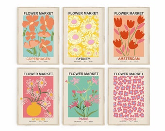 Blumenmarkt 6er Set, Galerie Wand Set, Blumenmarkt Druck, Botanische Wandkunst, Blumen Poster Set, Blumenmarkt Poster, Digitaldrucke