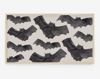 Samsung Frame TV Art, Halloween Art, Black Bats, Watercolor Bats, Fall Art, Digital Download, Instant Download, LG tv Art, Downloadable Art
