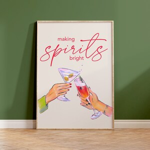 Weihnachts-Cocktail-Druck, druckbares Zeichen für Feiertage, die Spirituosen hell machen, Barwagen-Druck, trendige Wandkunst, XMas-Poster, Weihnachtsdekor