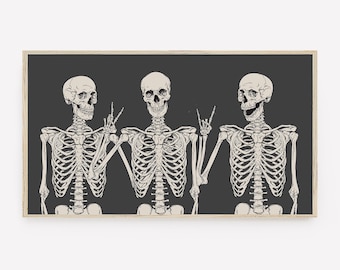 Halloween Samsung Frame TV Art, Funny Skeletons, Fall Art, Modern Halloween, Digital Download, Instant Download, LG tv Art, Black Beige Art