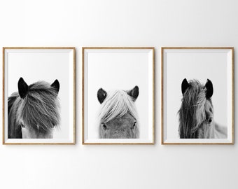 Satz von 3 Drucke Pferd Druck schwarz und weiß isländischen Pferd Druck Bauernhaus Druck rustikale Dekor moderne Wand Kunstdrucke skandinavischen Druck
