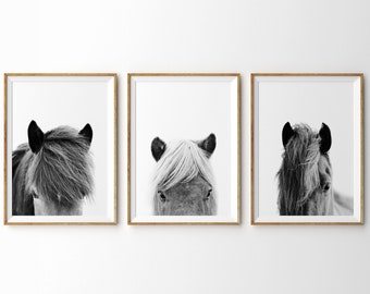 Set of 3 Prints Horse Print Black and White Icelandic Horse Print Farmhouse Print Rustic Decor Modern Wall Art Prints Scandinavian Print