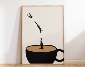 Impresión de arte de pared de café, cartel de café retro, impresión de cocina de arte digital, arte imprimible minimalista moderno, regalo amante del café, impresión digital
