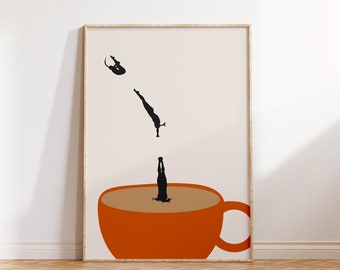 Impresión de café retro, cartel de café imprimible, arte de la pared de la cocina, impresión digital, descarga minimalista moderna ilustración de café de arte de pared de moda