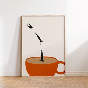 Impresión de café retro, cartel de café imprimible, arte de la pared de la cocina, impresión digital, descarga minimalista moderna ilustración de café de arte de pared de moda