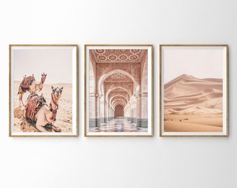Moroccan Decor Boho Wall Art Print Set of 3 Prints 3 Piece Wall Art Prints Triptych Camel Print Desert Print Moroccan Wall Art Printable Art