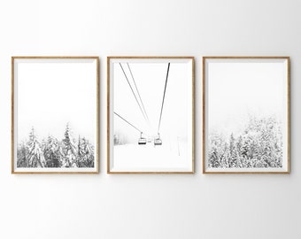 Set of 3 Winter Snow Prints Ski Print Snowy Trees Chalet Decor Winter Decor Gallery Wall Set Cabin Decor Winter Photography Large Wall Art