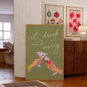Impresión de carrito de bar navideño, letrero imprimible de aplausos navideños, póster de cócteles de bebidas navideñas, decoración de carrito de bar, bebidas navideñas digitales de moda