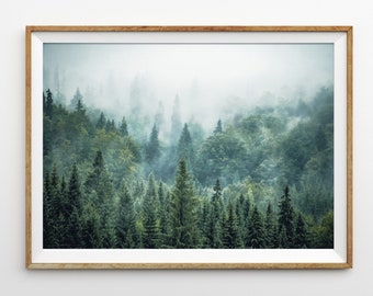 Forest Print Landscape Photography Nordic Decor Mountain Print Large Wall Art Prints Nature Photo Blue Green Fir Trees Evergreen Trees