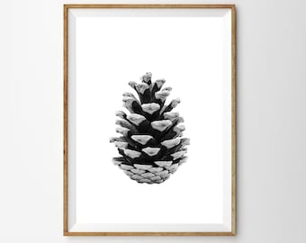 Pinecone Print Christmas Printable Art Modern Wall Art Prints Black and White Minimalist Poster Scandinavian Print Nordic Decor Winter Photo