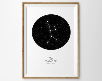 Cancer Cancer impression du zodiaque Constellation impression impression carte imprimer du zodiaque astrologie tirage Zodiac impression impression d’Art astronomie impression Art moderne