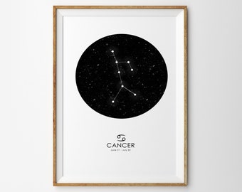 Cancer Cancer impression du zodiaque Constellation impression impression carte imprimer du zodiaque astrologie tirage Zodiac impression impression d’Art astronomie impression Art moderne