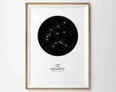 Aquarius Print Aquarius Zodiac Print Constellation Print Star Map Print Zodiac Print Astrology Print Zodiac Art Print Astronomy Print