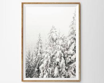 Snowy Trees Print Nordic Wall Art Prints Winter Decor Snow Covered Trees Printable Wall Art Winter Photography Evergreens Pine Trees