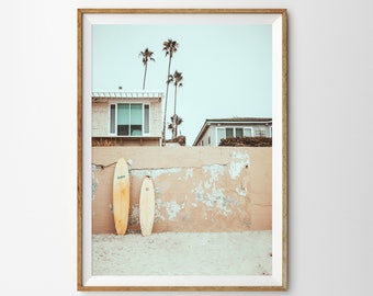 Surfboard Print Boho Coastal Decor Printable Poster Instant Download Beach Print Dorm Decor Yellow Wall Art Surf Art Print Retro Wall Art