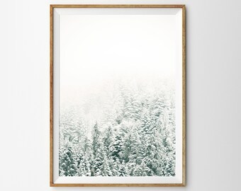 Fir Trees Print Snowy Forest Winter Wall Art Woodland Print Printable Wall Art Farmhouse Decor Minimalist Print Snow Covered Pines