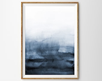 Indigo Blue Abstract Wall Art Navy Blue Watercolor Print Printable Poster Bedroom Decor Minimalist Painting Printable Art Living Room Decor