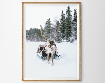 Reindeer Print Winter Decor Christmas Printable Art Nordic Christmas Santas Sleigh Instant Download Christmas Decor Scandinavian Art