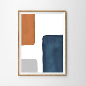 Mid Century Modern Print Abstract Wall Art Prints Terracotta Indigo Blue Art Printable Wall Art Minimalist Print Watercolor Shapes