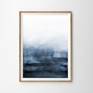 Indigo Blue Abstract Wall Art Navy Blue Watercolor Print Printable Poster Bedroom Decor Minimalist Painting Printable Art Living Room Decor