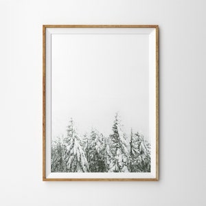 Snow Covered Trees Nordic Print Christmas Landscape Snowy Forest Wall Art Prints White Forest Print Winter Snow Scene Scandi Decor Digital