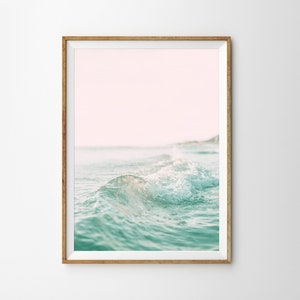Ocean Wave Print Pink Mint Green Wall Art Imprime Ocean Wall Art Beach Decor Beach Nursery Imprimible Wall Art Coastal Print Ocean Poster