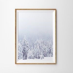 Invierno bosque nórdico impresión azul invierno pared arte bosque fotografía pinos cubiertos de nieve paisaje de invierno nevado arte imprimible moderno