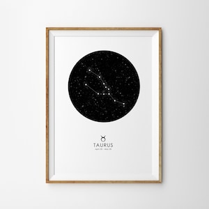 Taurus Druck Stier Sternzeichen Druck Konstellation Print Star Karte Drucken Sternzeichen Druck Astrologie Druck Sternzeichen Kunstdruck Astronomie Druck moderne Kunst