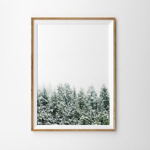 Snow Covered Forest Print Winter Wall Art Christmas Scene Minimalist Print Nordic Decor Snowy Trees Instant Download Modern Printable Art