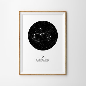Boogschutter Print Boogschutter Zodiac Print sterrenbeeld Print sterrenkaart afdrukken Zodiac Print astrologie Print Zodiac Art Print moderne Wall Art