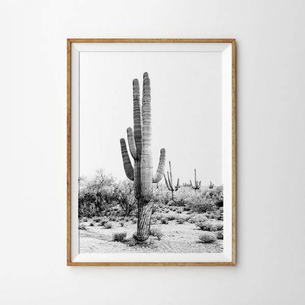 Desert Cactus Print Black and White Southwestern Decor Printable Art Boho Wall Art Prints Digital Download Large Poster Arizona Hipster