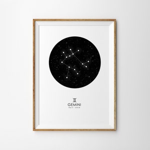 Gemini Druck Gemini Sternzeichen Druck Konstellation Print Star Karte Drucken Sternzeichen Druck Astrologie Druck Sternzeichen Kunstdruck Astronomie Druck moderne Kunst