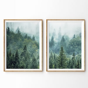 Pink Foggy Photography Mountain Poster Foggy Mountain Print Forest Fog Print Scandinavian wall art Nordic Nature Print Minimal Art
