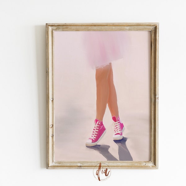 Girlie Downloadable Art, Preppy Pink Painting, Trendy Wall Art, Pink Converse, Printable Art, Pink Aesthetic Girls Room Decor, Digital Print