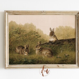 Vintage Bunny Rabbit Painting, Easter Wall Art, Vintage Nursery Print, Digital Prints, Antique Oil Painting, Printable Wall Art